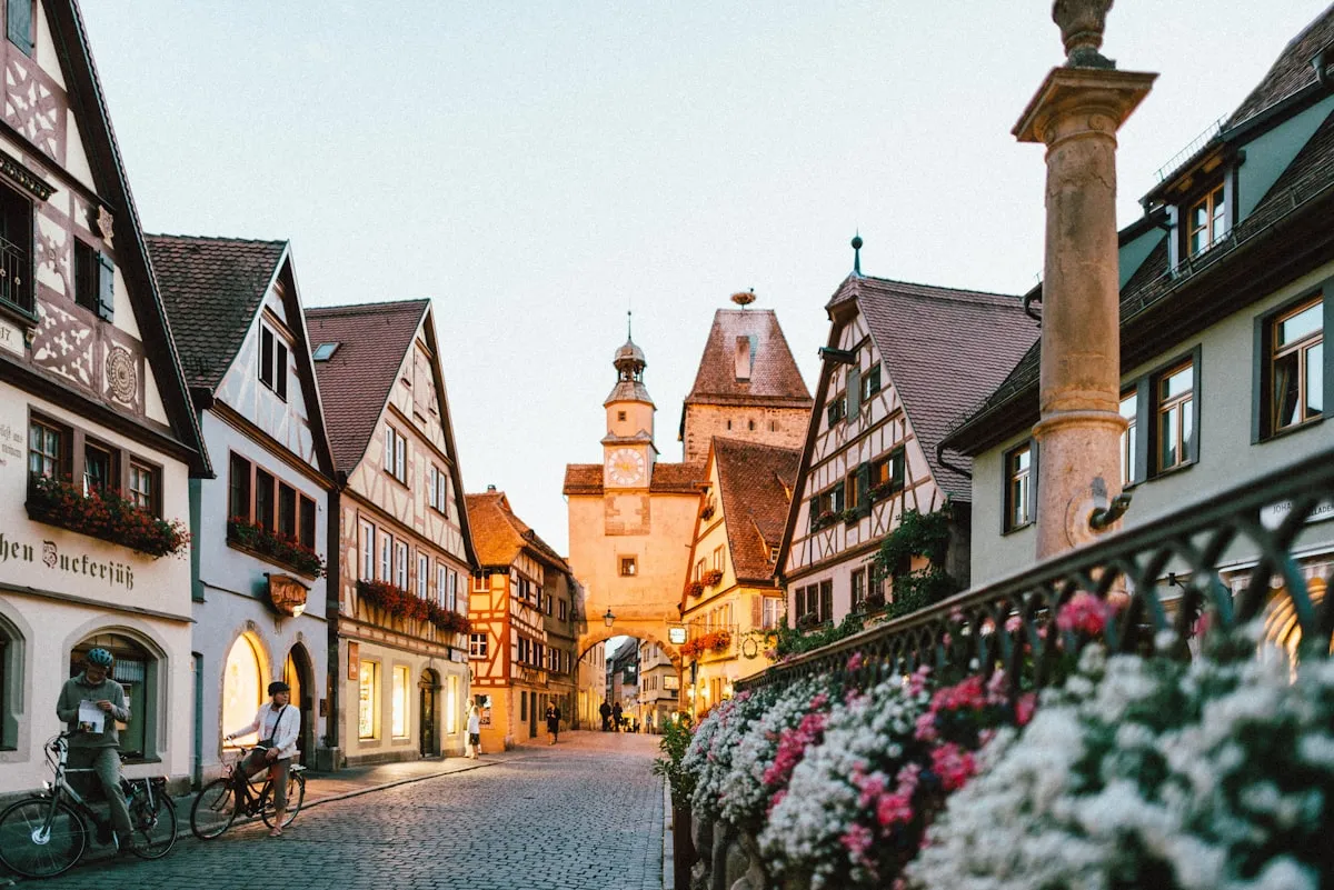 European town at sunset