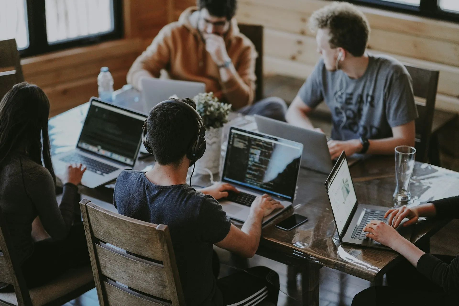 Development team collaborating at a table