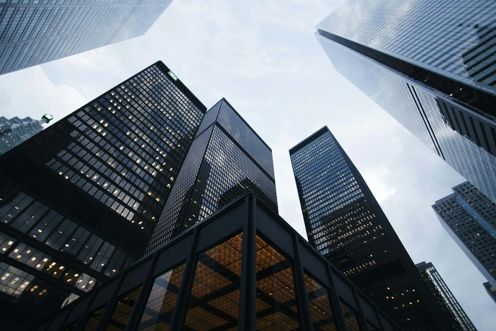 Glass skyscrapers from below